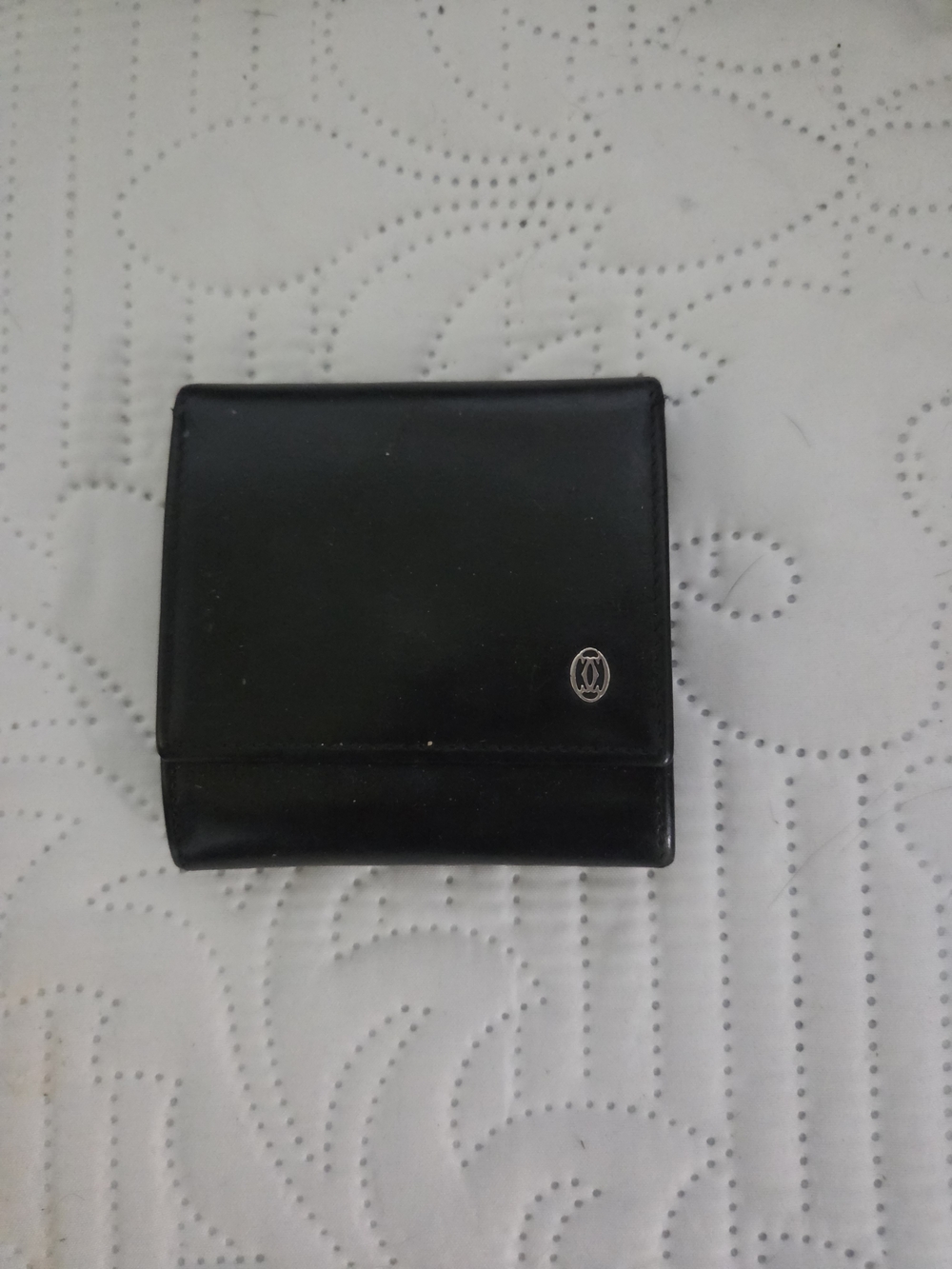 Cartier Black Leather Bi-Fold Card Holder with Silver Logo